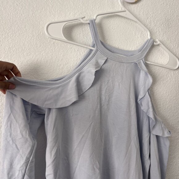 Beyond Yoga Blue Modal/Spandex Frill Seeker Cold Shoulder Top Size XS Ruffle - Picture 2 of 6